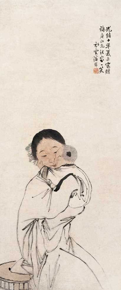 潘锦 1885年作 母子图 立轴